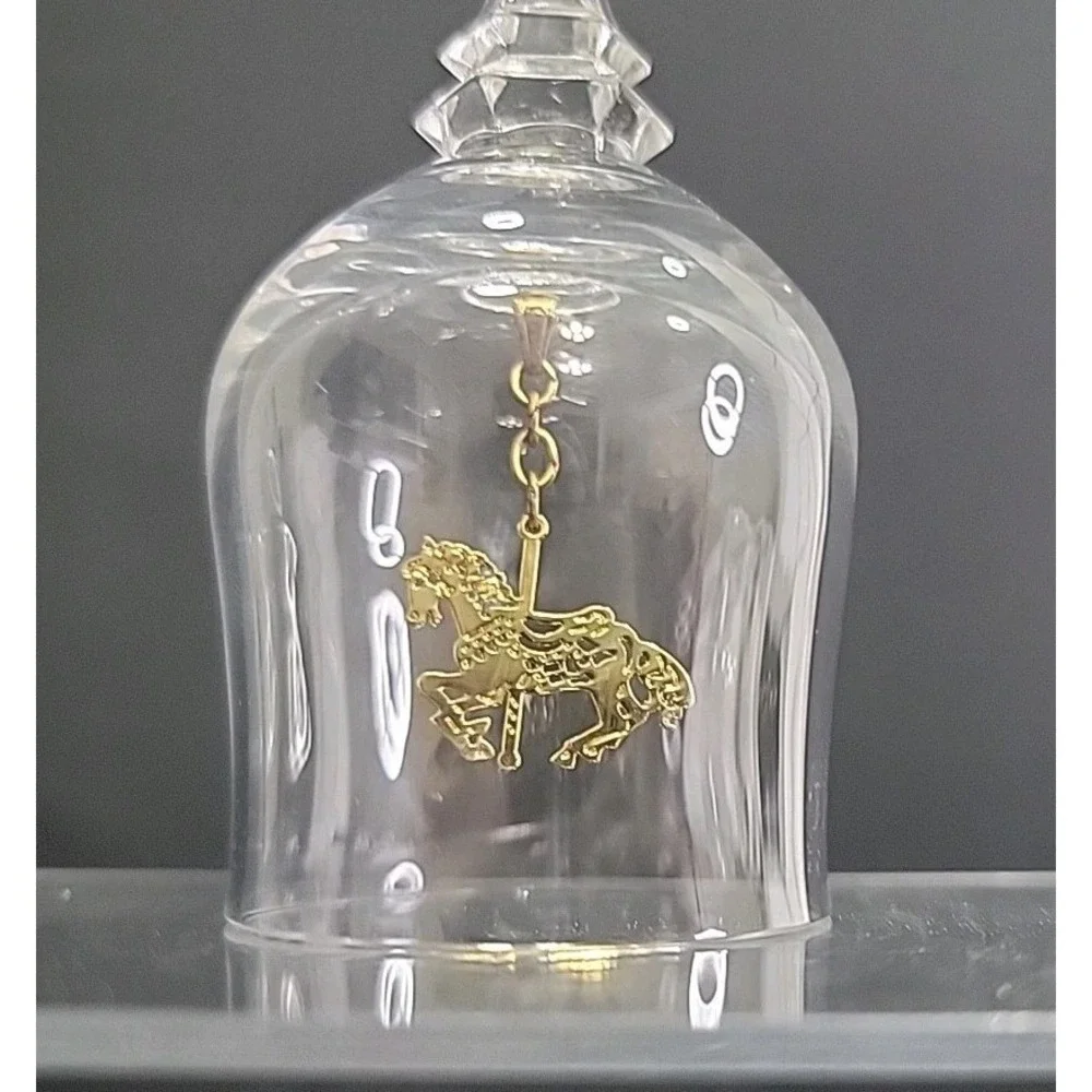 Vintage Lead Crystal Bell With Carousel Horse Clapper, 4.5